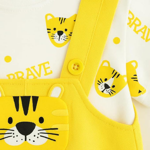 Kids Cartoon Print T-shirt & Dungaree Set