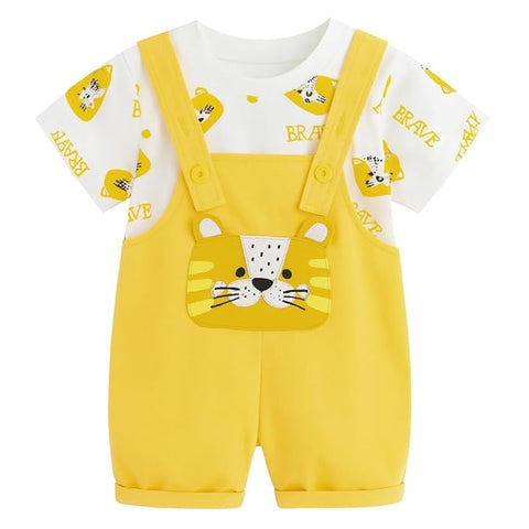 Kids Cartoon Print T-shirt & Dungaree Set