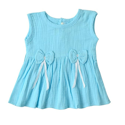 Baby Girl Cotton Linen Muslin Sleeveless Bow Top and Shorts Summer Clothing Set