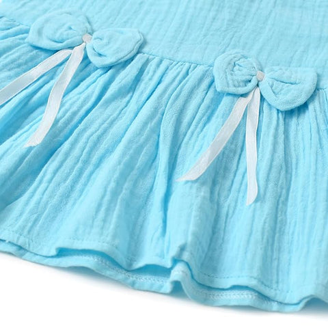 Baby Girl Cotton Linen Muslin Sleeveless Bow Top and Shorts Summer Clothing Set
