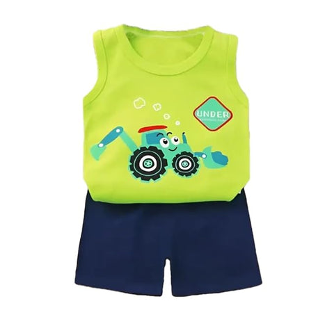 Cartoon Printed Sleeveless T-Shirt & Shorts Sets