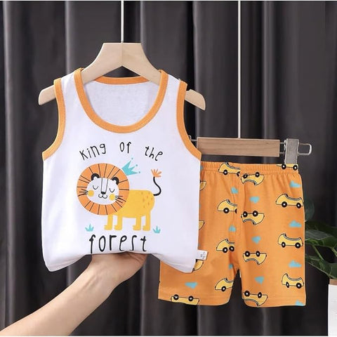 Cartoon Printed Sleeveless T-Shirt & Shorts Sets