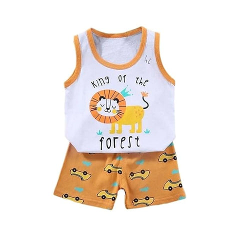 Cartoon Printed Sleeveless T-Shirt & Shorts Sets