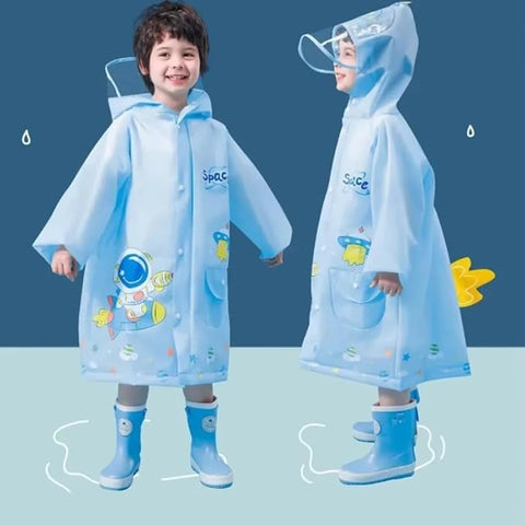 Kids 3D Blue Astronaut Raincoat with Hood & Storage Pouch