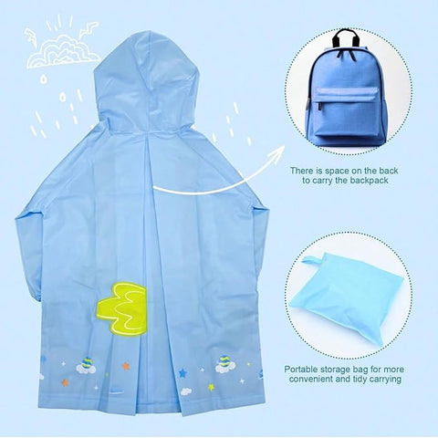 Kids 3D Blue Astronaut Raincoat with Hood & Storage Pouch