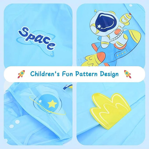 Kids 3D Blue Astronaut Raincoat with Hood & Storage Pouch