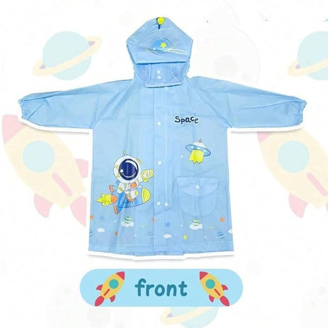 Kids 3D Blue Astronaut Raincoat with Hood & Storage Pouch