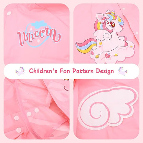 Kids 3D Pink Unicorn Raincoat with Hood & Storage Pouch