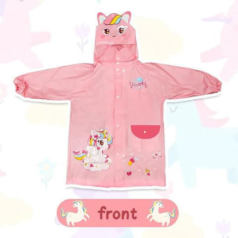 Kids 3D Pink Unicorn Raincoat with Hood & Storage Pouch