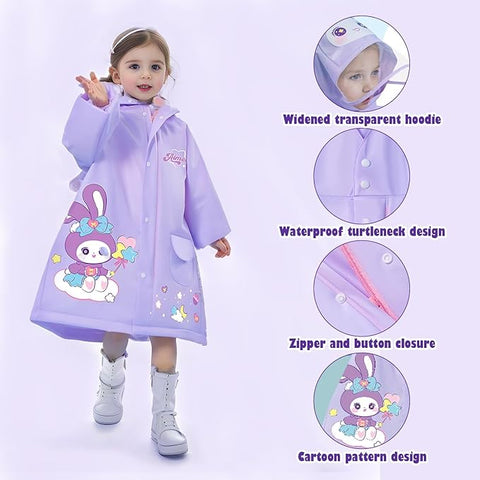 Purple 3D Raincoat with School Bag Space