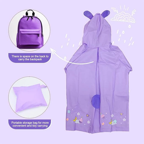 Purple 3D Raincoat with School Bag Space