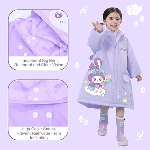 Purple 3D Raincoat with School Bag Space