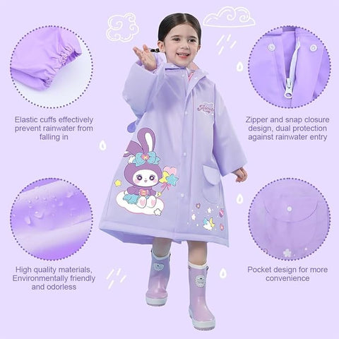 Purple 3D Raincoat with School Bag Space