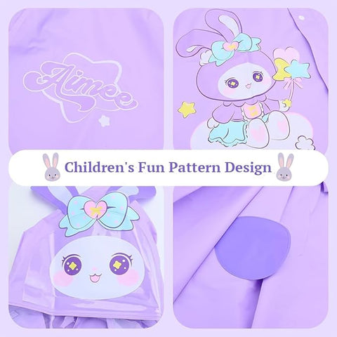 Purple 3D Raincoat with School Bag Space