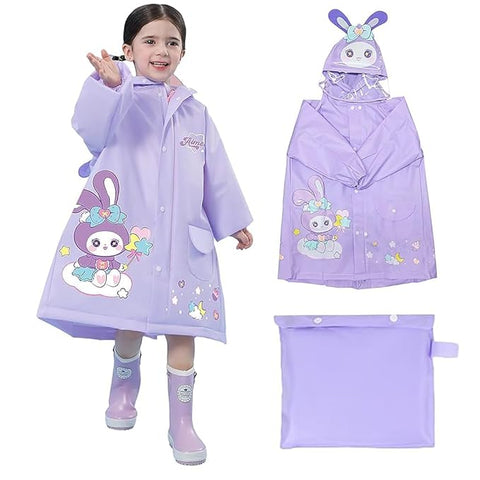 Purple 3D Raincoat with School Bag Space