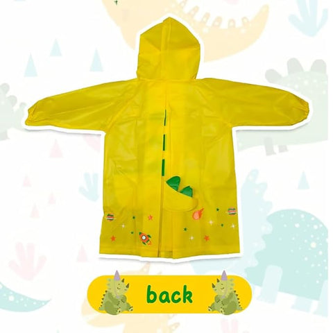 Kids 3D Yellow Dino Raincoat with Hood & Storage Pouch