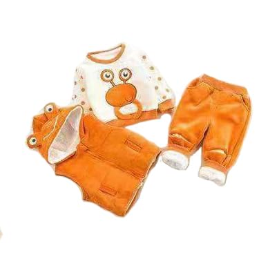 Cartoon Winter Warm Fleece T-shirt with Hooded Jacket & Joggers 3 Pc Winter Outfit for Kids