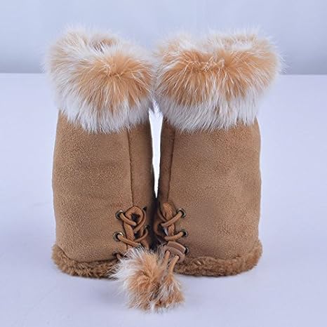 Luxurious Faux Fur and Suede Knitted Winter Thermal Warm Fingerless Gloves Hand Warmer