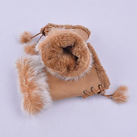 Luxurious Faux Fur and Suede Knitted Winter Thermal Warm Fingerless Gloves Hand Warmer