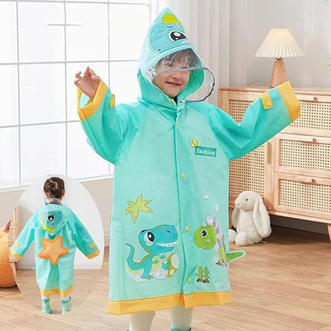 Green Dino EVA Raincoat with Detachable Back Patch