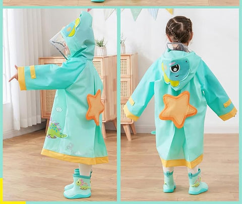Green Dino EVA Raincoat with Detachable Back Patch