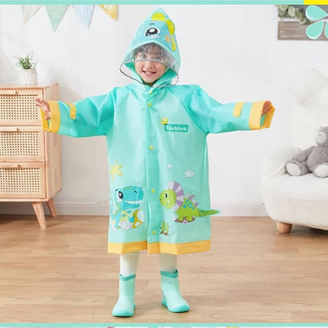 Green Dino EVA Raincoat with Detachable Back Patch