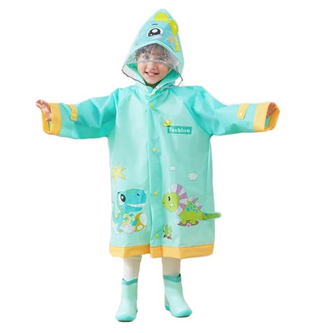 Green Dino EVA Raincoat with Detachable Back Patch