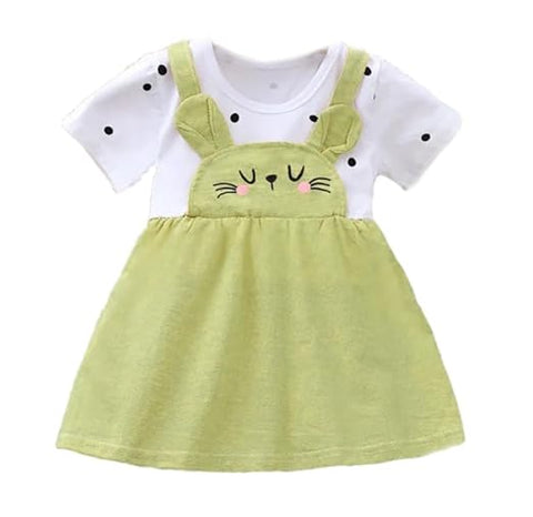 Girls Bunny Face Dress With Attached Polka Dot T-shirt