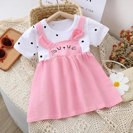 Girls Bunny Face Dress With Attached Polka Dot T-shirt