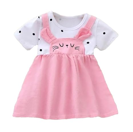 Girls Bunny Face Dress With Attached Polka Dot T-shirt