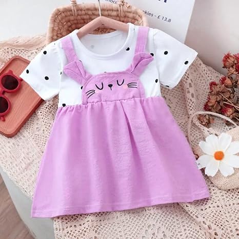 Girls Bunny Face Dress With Attached Polka Dot T-shirt