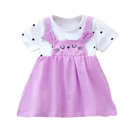 Girls Bunny Face Dress With Attached Polka Dot T-shirt