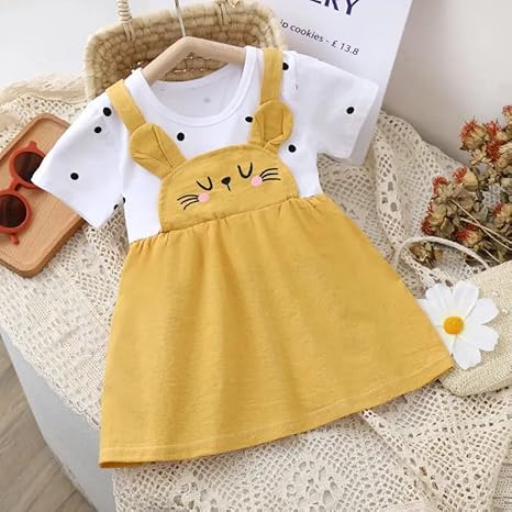 Girls Bunny Face Dress With Attached Polka Dot T-shirt
