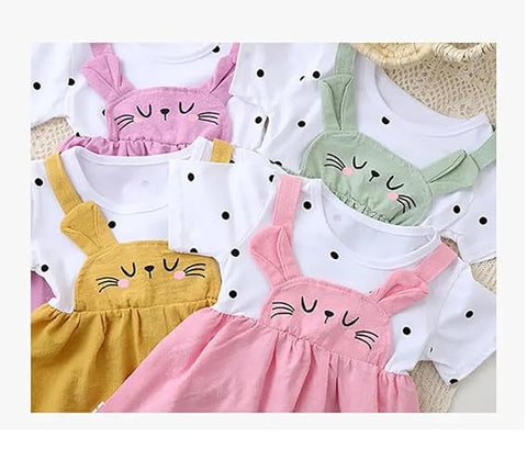 Girls Bunny Face Dress With Attached Polka Dot T-shirt