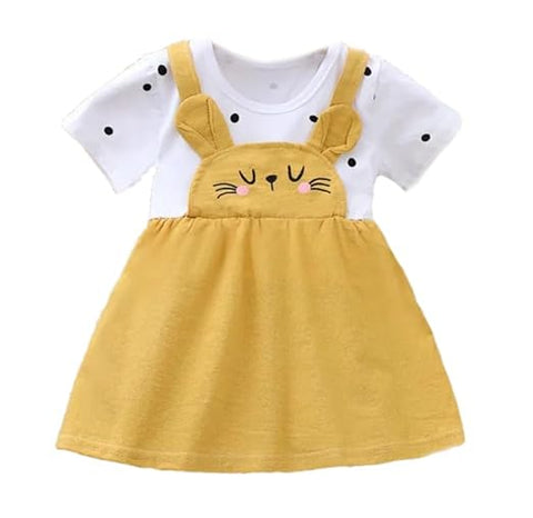 Girls Bunny Face Dress With Attached Polka Dot T-shirt