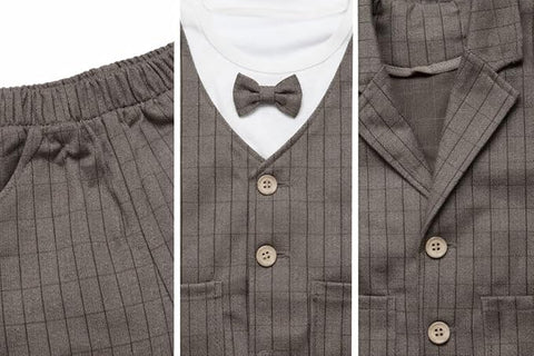 Boys 3 Piece Party Suit Coat, Waistcoat & Bow Tie Attached T-Shirt with Jacket & Trouser
