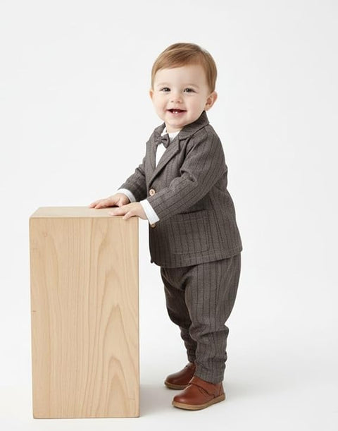Boys 3 Piece Party Suit Coat, Waistcoat & Bow Tie Attached T-Shirt with Jacket & Trouser
