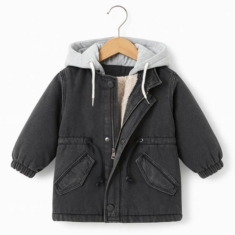 Kids Trendy Warm Sherpa Collar Fleece Lined Winter Denim Jacket