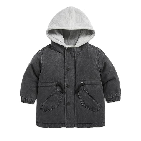 Kids Trendy Warm Sherpa Collar Fleece Lined Winter Denim Jacket
