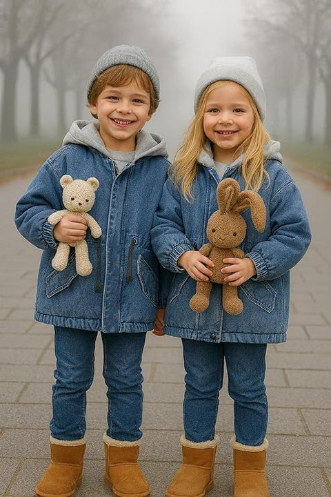 Kids Trendy Warm Sherpa Collar Fleece Lined Winter Denim Jacket