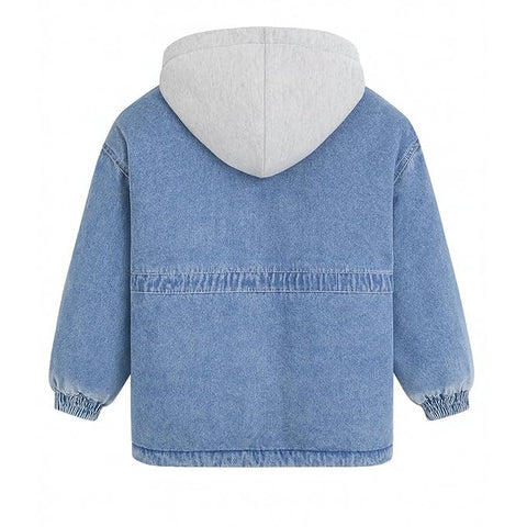 Kids Trendy Warm Sherpa Collar Fleece Lined Winter Denim Jacket