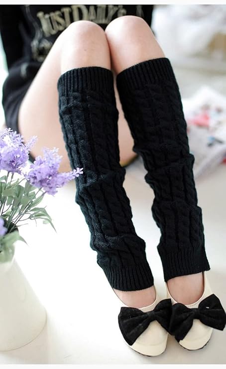 Knitted Woollen Thermal Warm Knee High Leg Warmers Stocking Fingerless Long Socks