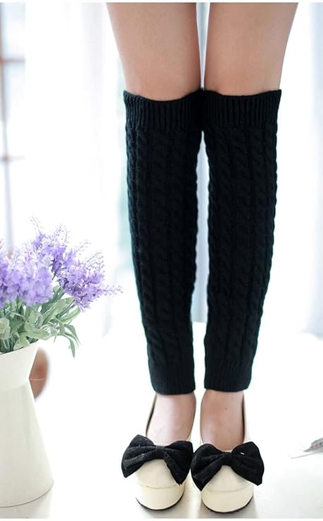 Knitted Woollen Thermal Warm Knee High Leg Warmers Stocking Fingerless Long Socks