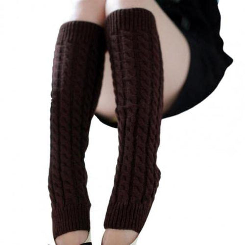 Knitted Woollen Thermal Warm Knee High Leg Warmers Stocking Fingerless Long Socks