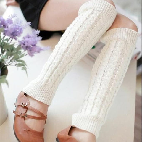 Knitted Woollen Thermal Warm Knee High Leg Warmers Stocking Fingerless Long Socks