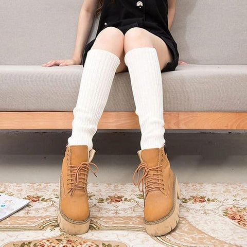 Knitted Woollen Thermal Warm Knee High Leg Warmers Stocking Fingerless Long Socks