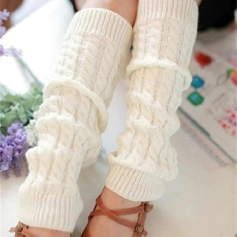 Knitted Woollen Thermal Warm Knee High Leg Warmers Stocking Fingerless Long Socks
