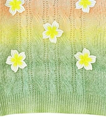 Girls Pastel Rainbow Knit Sweater with Floral Appliques