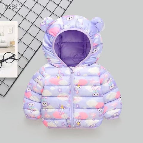Kids Lavender Bunny Print Hooded Puffer Jacket