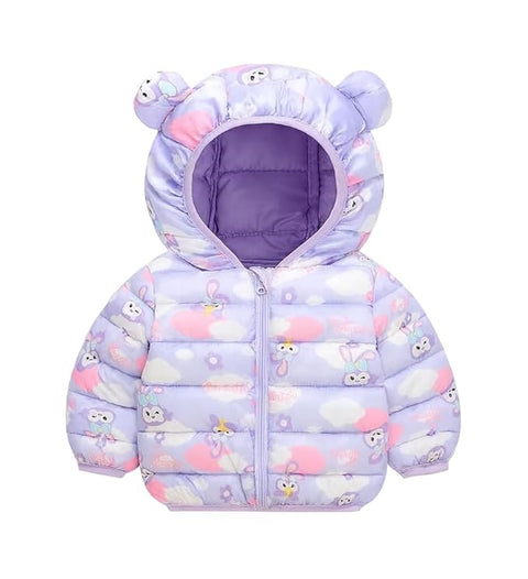Kids Lavender Bunny Print Hooded Puffer Jacket